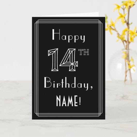 14e verjaardag: Art Deco Style # 14 en aangepaste Kaart (Gele Bloem)