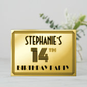 14e verjaardag — Art Deco Style "14" en naam Folie Uitnodiging (Staand Voorkant)