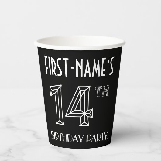 14e verjaardag: Art Deco Style + aangepaste naam Papieren Bekers (Voorkant)