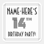 14e verjaardag: Art Deco Style + aangepaste naam Vierkante Sticker (Voorkant)