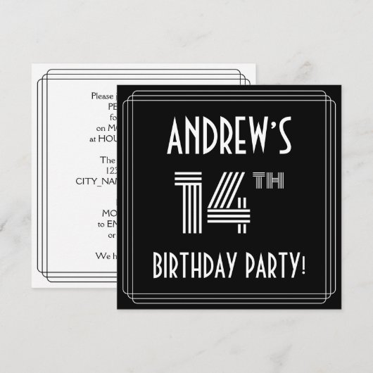 14e verjaardag: Art Deco Style met aangepaste naam Kaart (Voorkant / Achterkant)