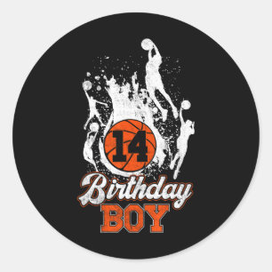 14e verjaardag Basketball Theme Birthday Boy 14 ja Ronde Sticker