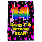 14e verjaardag: Beeldende hartenpatronen, regenboo Medium Cadeauzakje (Voorkant)