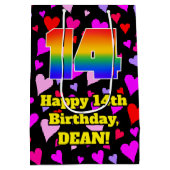 14e verjaardag: Beeldende hartenpatronen, regenboo Medium Cadeauzakje (Achterkant)