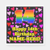 14e verjaardag: Beeldende hartenpatronen, regenboo Servet (Voorkant)