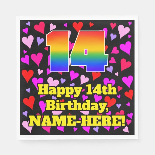 14e verjaardag: Beeldende hartenpatronen, regenboo Servet (Voorkant)
