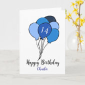 14e verjaardag blauwe ballonnen kaart (Gele Bloem)