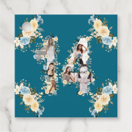 14e verjaardag Blauwgroen foto-inkolling Bloem Gee Bedankjes Labels