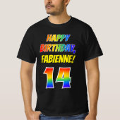 14e Verjaardag - Bold, Fun, Rainbow 14, Custom Nam T-shirt (Voorkant)