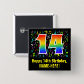 14e verjaardag: Colorful Music Symbols, Rainbow 14 Vierkante Button 5,1 Cm (Voorkant /achterkant)