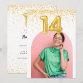 14e verjaardag Confetti Foto Birthday Party Kaart (Voorkant / Achterkant)