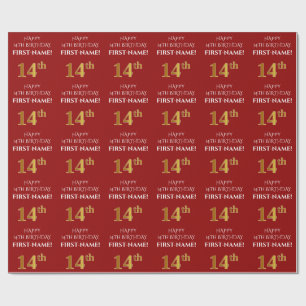 14e verjaardag: Elegant, rood, Faux Gold Kijk Cadeaupapier