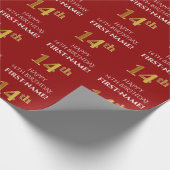 14e verjaardag: Elegant, rood, Faux Gold look Cadeaupapier (Hoek)