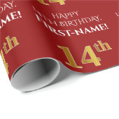 14e verjaardag: Elegant, rood, Faux Gold look Cadeaupapier (Rol Hoek)