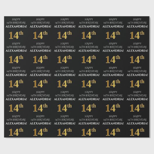 14e verjaardag: Elegant, zwart, Faux Gold look Cadeaupapier (Vlak)