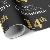 14e verjaardag: Elegant, zwart, Faux Gold look Cadeaupapier (Rol Hoek)