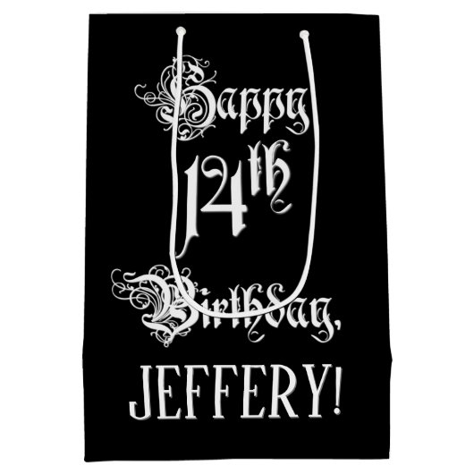 14e verjaardag: Fancy, elegant script + aangepaste Medium Cadeauzakje (Achterkant)