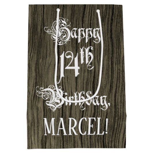 14e verjaardag: Fancy, Faux Wood Kijk + Aangepaste Medium Cadeauzakje (Achterkant)