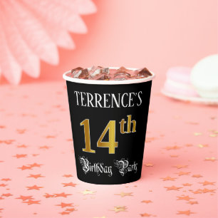 14e verjaardag — Fancy script, Faux Gold look Papieren Bekers