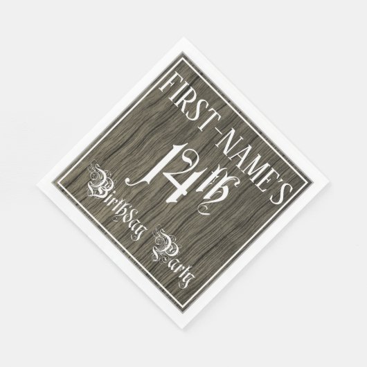 14e verjaardag — Fancy script, Faux Wood Kijk Servet (Hoek)