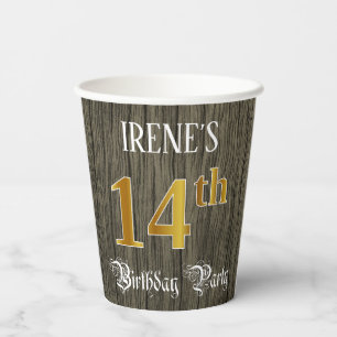 14e verjaardag — Faux Gold & Faux Wood Ziet er uit Papieren Bekers
