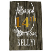 14e verjaardag: Faux Gold look & Faux Wood Pattern Medium Cadeauzakje (Voorkant)