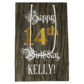 14e verjaardag: Faux Gold look & Faux Wood Pattern Medium Cadeauzakje (Achterkant)