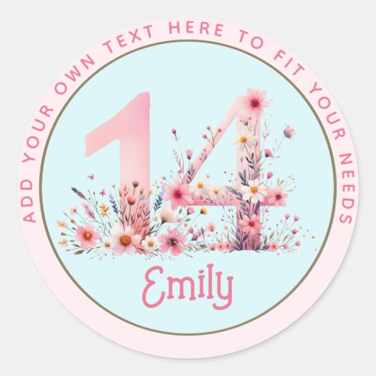 14e Verjaardag Fee Bloem Roze Prinses Sprookje Ronde Sticker (Voorkant)