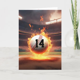 14e verjaardag Flaming Baseball Kaart