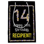 14e verjaardag: Floral Flowers Number, Custom Name Medium Cadeauzakje (Voorkant)