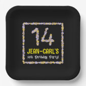 14e verjaardag: Floral Flowers Number, Custom Name Papieren Bordje (Voorkant)