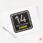 14e verjaardag: Floral Flowers Number, Custom Name Vierkante Sticker (Envelop)