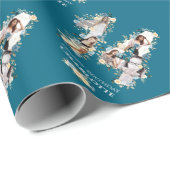 14e verjaardag Foto Blauwgroen Collage Yellow Flow Cadeaupapier (Rol Hoek)