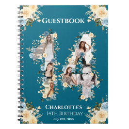 14e verjaardag Foto Collage Yellow Flower Blauwgro Notitieboek