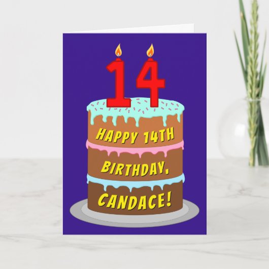 14e verjaardag: Fun Cake and Candles + Custom Name Kaart (Voorkant)