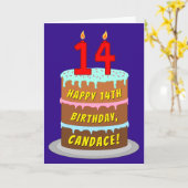 14e verjaardag: Fun Cake and Candles + Custom Name Kaart (Gele Bloem)