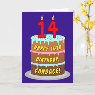 14e verjaardag: Fun Cake and Candles + Custom Name Kaart
