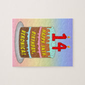 14e verjaardag: Fun Cake and Candles + Custom Name Legpuzzel (Horizontaal)
