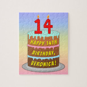 14e verjaardag: Fun Cake and Candles + Custom Name Legpuzzel