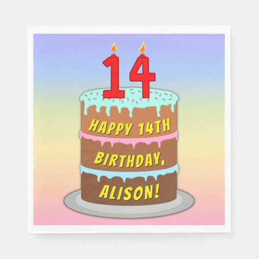 14e verjaardag: Fun Cake and Candles + Custom Name Servet (Voorkant)