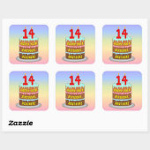 14e verjaardag: Fun Cake and Candles + Custom Name Vierkante Sticker (Vel)