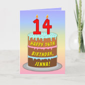 14e verjaardag — Fun Cake & Candles, w/ Eigen naam Kaart (Voorkant)
