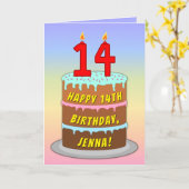 14e verjaardag — Fun Cake & Candles, w/ Eigen naam Kaart (Gele Bloem)