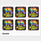 14e verjaardag: Fun Fireworks Kijk, regenboog # 14 Vierkante Sticker (Vel)