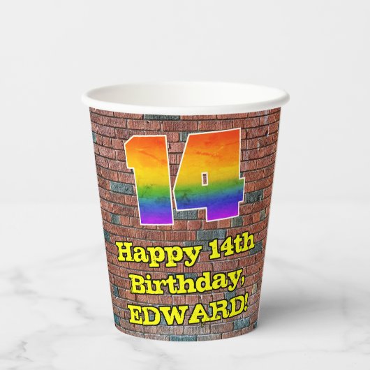 14e verjaardag: Fun Graffiti-geïnspireerde regenbo Papieren Bekers (Achterkant)