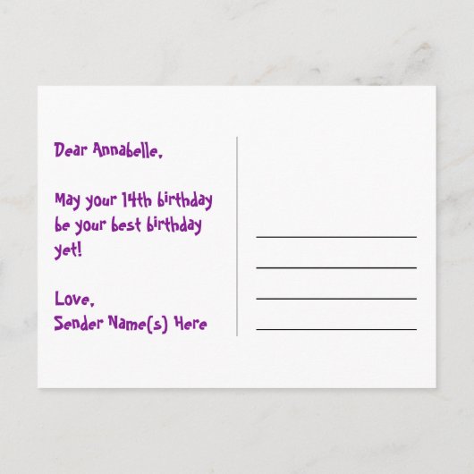 14e verjaardag: Fun Hearts Pattern, Rainbow 14 Briefkaart (Achterkant)