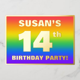 14e verjaardag: Fun, kleurrijk regenboogpatroon Folie Uitnodiging