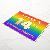 14e verjaardag: Fun, kleurrijk regenboogpatroon Folie Uitnodiging (Gedraaid)