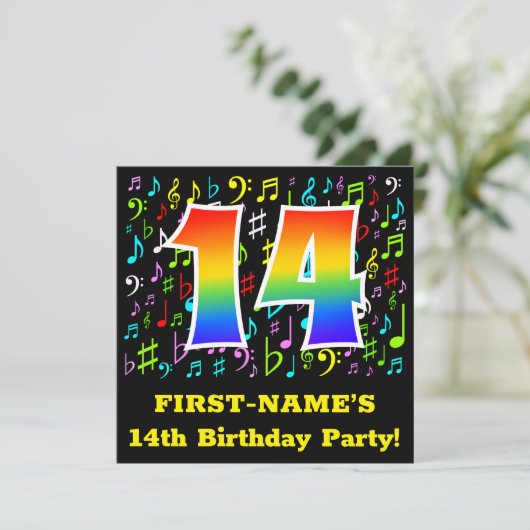 14e verjaardag: Fun Music Symbols, Regenboog 14 Kaart (Staand voorkant)