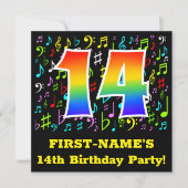 14e verjaardag: Fun Music Symbols, Regenboog 14 Kaart (Voorkant)